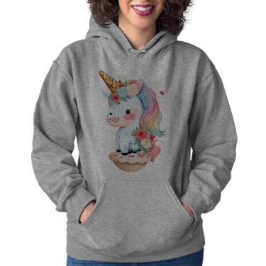 Imagem de Moletom Feminino Unicórnio Bebê - Foca na Moda, Cinza, GG