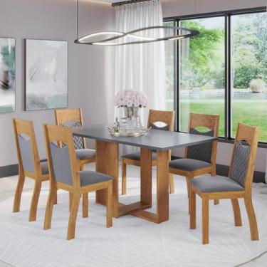 Imagem de Mesa de Jantar Retangular Ayron C/6 Cad Pietra Mel/Cinza Brilho/V.graf