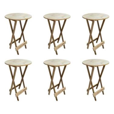 Imagem de Kit 6 Mesas Bistrô de Madeira Dobrável para Bar - sem Pintura / Crua -