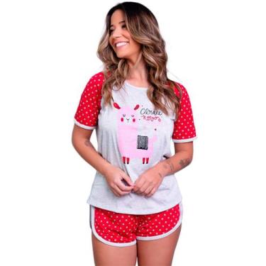 Imagem de Baby Doll Feminino Vekyo Modas Pijama Manga Raglan Soltinho e Short Cu