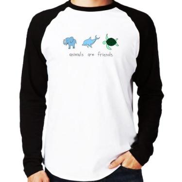 Imagem de Camiseta Raglan Animals are friends Manga Longa - Foca na Moda, Branco