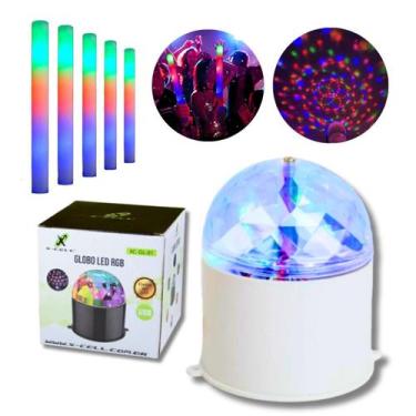 Imagem de Mini Globo Jogo De Luz Led RGB USB + 10 Bastões de Led Festa - Mormino