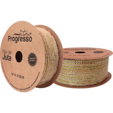 Imagem de Fita ARAMADA de Juta 38MM X 10M CRU com Dourado - Fitas Progresso