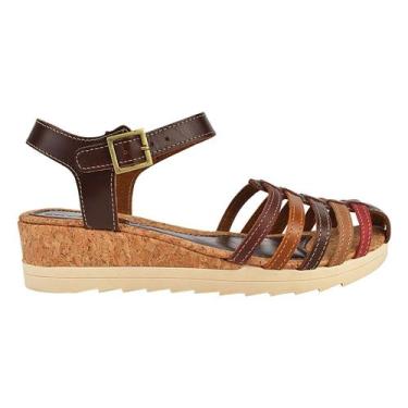 Imagem de Sandália Feminino Anabela Flatform Gladiadora Fechada Couro Legítimo S