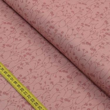 Imagem de Tecido Blend de Linho Para Patchwork - Flores com Raminhos Rose Blush 