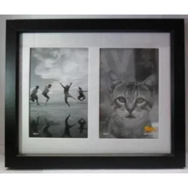 Imagem de Porta Retrato 10x15 Para 2 Fotos Duplo Preto Quadro horizontal e verti