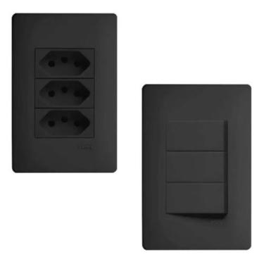 Imagem de 1 Tomada Tripla 20A + 1 Interruptor Triplo Habitat Black - Fame