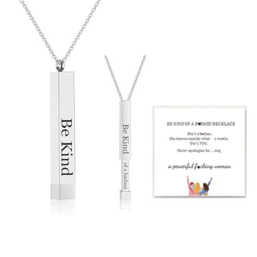 Imagem de DIOWUS Colar Be Kind Of A Badass para mulheres, pingente de tubos quadrados inspiradores com mensagem oculta, pulseira de aço inoxidável, colares de amizade para melhores amigas, irmãs, irmandades,