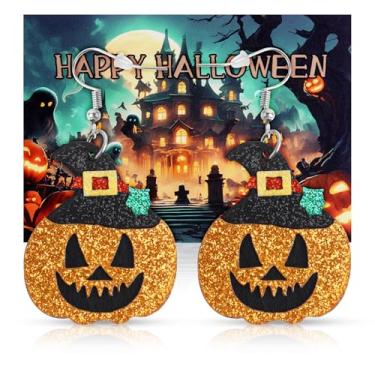Imagem de Brincos de Halloween para mulheres e homens: brincos fantasmas fofos de gato abóbora de outono - brincos assustadores que brilham no escuro - Brincos de teia de aranha de bruxa tema quente joias de