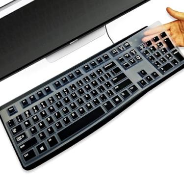 Imagem de YongMai Capa de teclado de silicone para Logitech MK120 K120, capa de teclado para teclados sem fio ergonômicos Logitech MK120 K120, impermeável, à prova de poeira, fácil de limpar (preto)