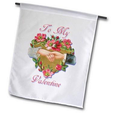 Imagem de 3dRose fl_170012_2" to My Valentine Man and Woman de mãos dadas em bandeira de jardim com coração dourado 45,7 x 68,8 cm