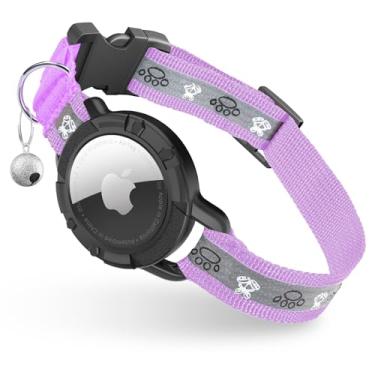 Imagem de Coleira AirTag reflexiva para gatos, coleira rastreadora integrada com suporte de etiqueta de ar e sino, coleiras de GPS para gatos com faixa elástica de segurança para meninas, meninos, gatinhos e