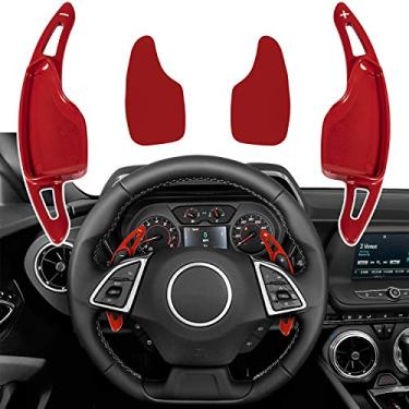Imagem de Capa de extensão de câmbio de volante vermelha de alumínio acessórios interiores para Chevrolet Camaro 2016-2021, 2014-2019 Chevrolet Corvette C7