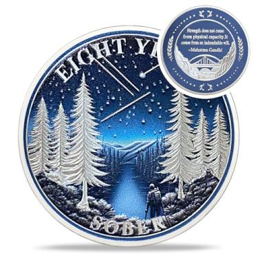 Imagem de Moeda original de sobriedade de oito anos - Moedas AA da floresta estelar - Chips e medalhões AA de 8 anos - 1-10 anos NA AA Celebrate Recovery Addicts - Narcóticos Alcoólicos Anônimos Presentes para