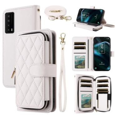 Imagem de Dswteny Argyle Capa carteira para TCL Stylus 5G 2022 com alça de pulso, alça de ombro, couro PU, suporte para cartão de crédito, acessórios, capa de celular para TLC Stylo G5 6,81 T779W mulheres