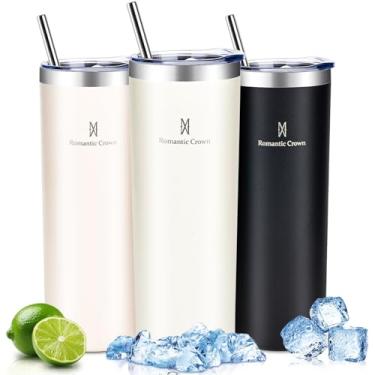 Imagem de Romantic Crown Copo Termico com Canudo e Tampa 591ml,Copos Caneca para Viagem Duplo aço Inoxidável Reforçado,Copo Térmica Cafe,Presente,Fitness,Viagens (Creme)