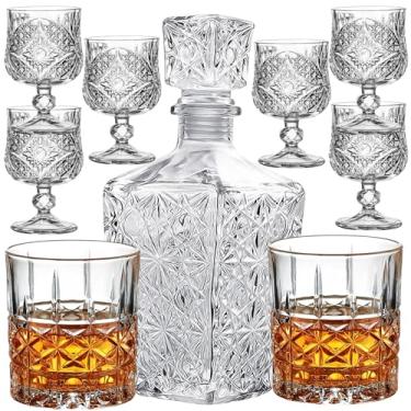 Imagem de Kit Garrafa De Vidro Para Whisky Mini Bar 2 Copos Para Whisky 6 Mini Taça Para Licor Decoração