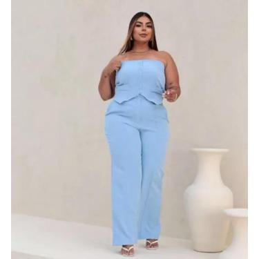 Imagem de Conjunto Feminino Calça E Blusa sem alça Plus Size - JOSY MODASS, Azul