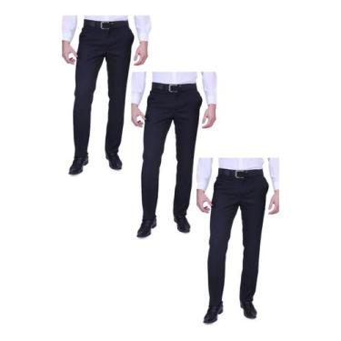 Imagem de Kit 3 Calças Social Alfaiataria Poliéster Riscadinha 1574 - Amil, Kit 