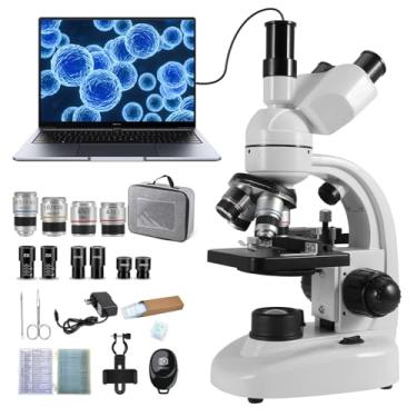 Imagem de Crspexil Microscópios trioculares 40X-2000X para crianças, estudantes, adultos, com 2 milhões de óculos eletrônicos e slides 30p, acessórios de microscópio, microscópio triocular, microscópios para