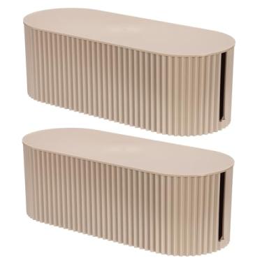 Imagem de YOKIVE 2 caixas de gerenciamento de cabos, organizador de cabos, caixa de armazenamento de tiras decorativas, acessórios de mesa para cabos de TV, casa, escritório, marrom claro
