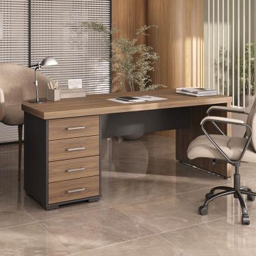 Imagem de Mesa para Escritório Tamburato 4 Gavetas Nogal/Preto 6127 - Artany Móveis