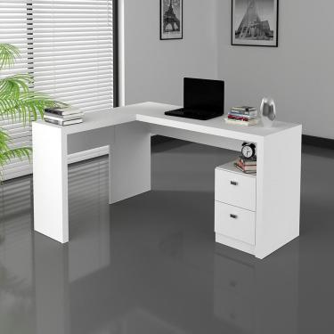 Imagem de Mesa para Escritório em L com 02 Gavetas ME4129 Branco Tecnomobili