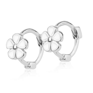 Imagem de Brincos de argola de margarida, brincos de argola para meninas, brincos de argola para meninas, pequenos brincos florais para adolescentes, bebês meninas e mulheres, 0.47 Inch/1.2cm, Prata, Sem Pedra