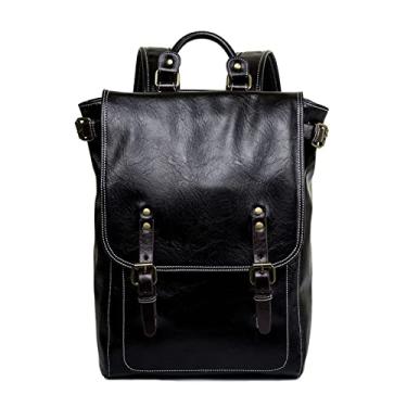 Imagem de Mochila masculina retrô Mochila de couro sintético para homens Bolsa para laptop de grande capacidade Mochila de viagem para homens