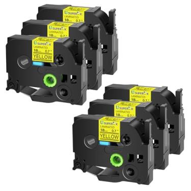 Imagem de USUPERINK 6 pacotes compatíveis com Brother P-Touch Label Maker Tape TZe-641 TZ-641 TZe641 TZ641 Preto sobre Amarelo 18 mm 3/10.2 cm 0.7'' x 8.0 m Fita de etiqueta TZe TZ laminada para PT-H500