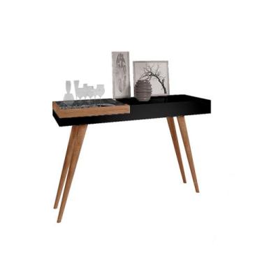 Imagem de Aparador Decorativo 1,20m Mila Laqueado com Bandeja Espelhada Preto - 