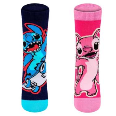 Imagem de Kit com 2 Meias Infantil Disney Stitch e Angel Lupo Cano Médio, 30-36,
