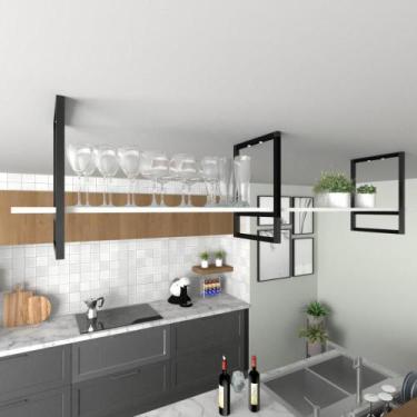 Imagem de Prateleira Industrial Suspensa Teto Cozinha pratileira prateleira mdf 