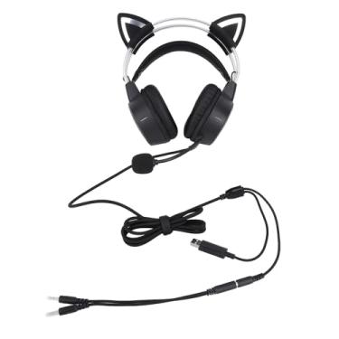 Imagem de Fone de Ouvido de Jogo RGB ou Orelhas de Gato Destacável RGB Fone de Ouvido Com Fio de Luz Com Fio Com Fábrica de Cabeça Ajustável de Microfone para Pc -witch