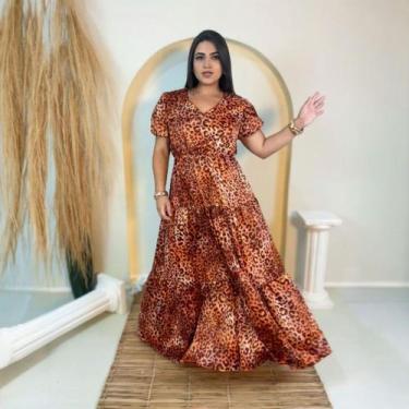 Imagem de Vestido Longo Onça em Seda Moda Sofisticada Feminina - MISS FLOWER, On