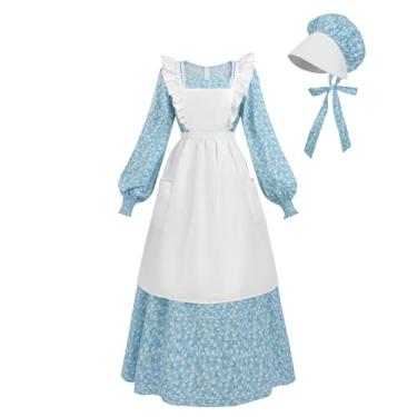 Imagem de NSPSTT Vestido colonial feminino pradaria fantasia Amish para mulheres adultas azul, tamanho GG