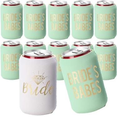 Imagem de Geladeiras de festa de despedida de solteira para bebês e noivas, conjunto de 12 biscoitos de lata de cerveja, decorações perfeitas de festa de despedida de solteira e presentes de dama de honra (verde menta)