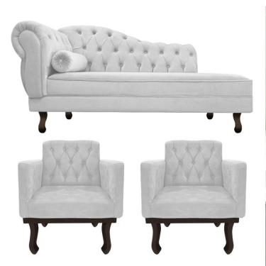 Imagem de Kit Diva Recamier Diana 120cm Lado Direito E 2 Poltronas Classic Suede - Amarena Móveis Cor Branco