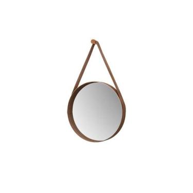 Imagem de Espelho Decorativo Redondo 60 cm Com Alça Verona Castanho - CasaH