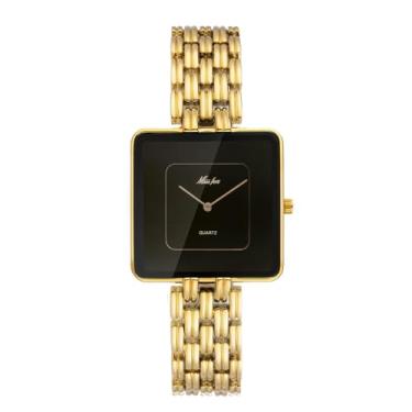 Imagem de Relógio feminino elegante e delicado quadrado banhado a ouro prata relógio de quartzo elegante aço inoxidável à prova d'água moda casual relógio de pulso feminino presente para ela, A, dourado, preto