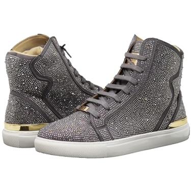 Imagem de Enzo Romeo Tênis masculino moderno de cano alto cristal brilhante strass Blink Flat, Cinza, 45