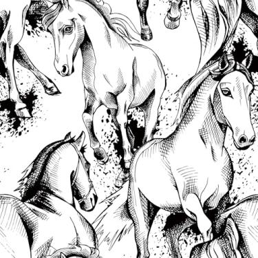 Imagem de Livelynine Papel de parede de 44,5 x 701 cm mural de papel de parede ocidental preto e branco para banheiro quarto meninos sala de estar destaque papel de contato removível cowboy cavalos correndo