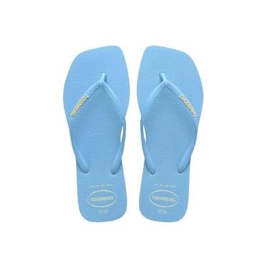 Imagem de Chinelo Havaianas Slim Square Logo Pop Up Ponta Quadrada Feminina (Azul Lavanda, BR, Adulto, Faixa Numérico, M, 41, 42)