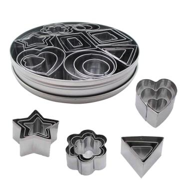 Imagem de Gadgetime USA Conjunto de mini cortadores de biscoito de aço inoxidável (24 peças) - moldes geométricos e carimbo de biscoito - redondo, estrela, triângulo, coração, flor, quadrado, retangular e oval