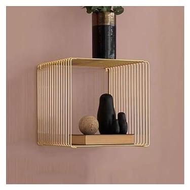 Imagem de Prateleiras flutuantes de cubo flutuantes montadas na parede, prateleiras de metal com design de grade moderna, estantes quadradas para quarto, decoração de parede de sala de estar, prateleiras de