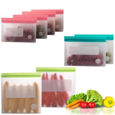 Imagem de Sacos reutilizáveis de armazenamento de alimentos pacote com 8 – Seguro para freezer e lava-louças, sacos de lanche à prova de vazamento 2 litros + 2 L, 4 M - Sacos Ziplock herméticos ecológicos para