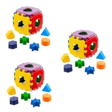 Imagem de Kit 3 Cubos Brinquedo Educativo de Montar, 6 Peças cada cubo, Coloridas para Encaixar, Infantil, bebê Multicor didático