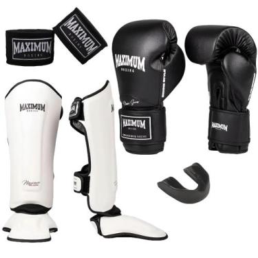 Imagem de Kit Luva De Boxe New Classic Black + Caneleira Muay Thai Classic White