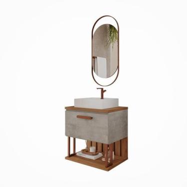 Imagem de Gabinete de Banheiro Duna 60 com Espelho Lumini Cimento/Freijo - MGM