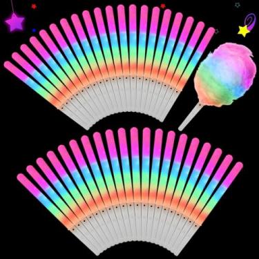 Imagem de PLUVAVA 40 Peças De Cones De Algodão Doce Com Led Multimodo, Bastões De Algodão Doce Reutilizáveis E Piscantes Para Festa De Natal, Parque De Diversões, Suprimentos Para Festa De Aniversário (40 Peç